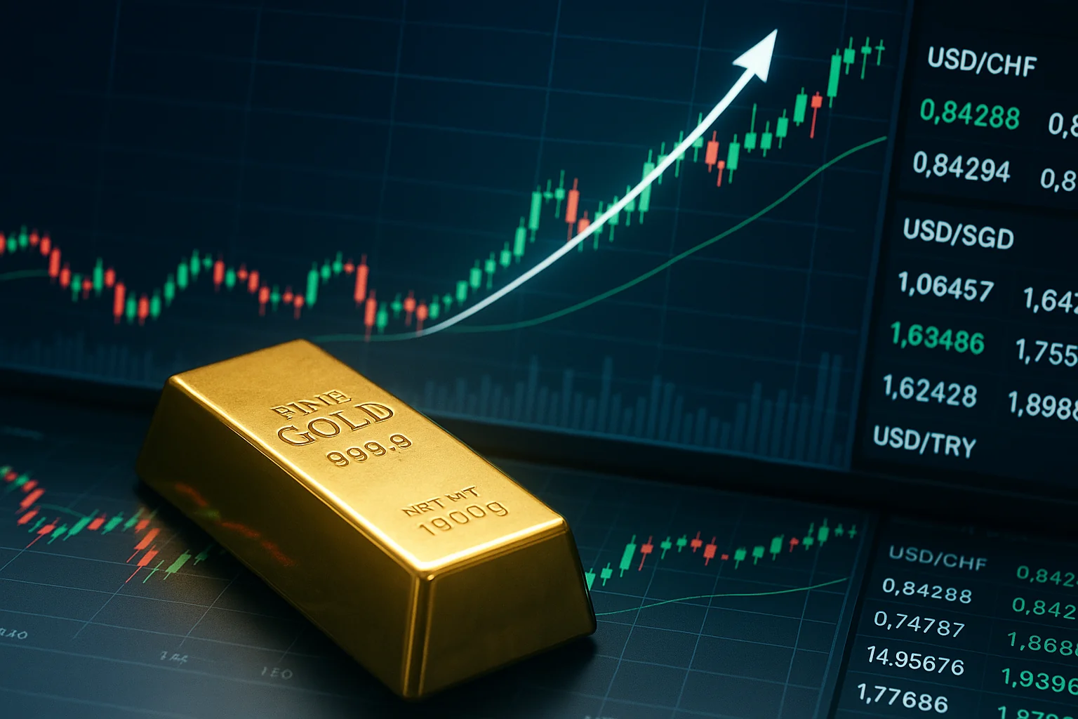 Gold bar with a stock char background